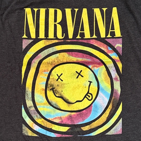 NIRVANA Tops - NIRVANA Multicolor Tie-Dye Smiley Band Tee - Yellow, Pink, Blue